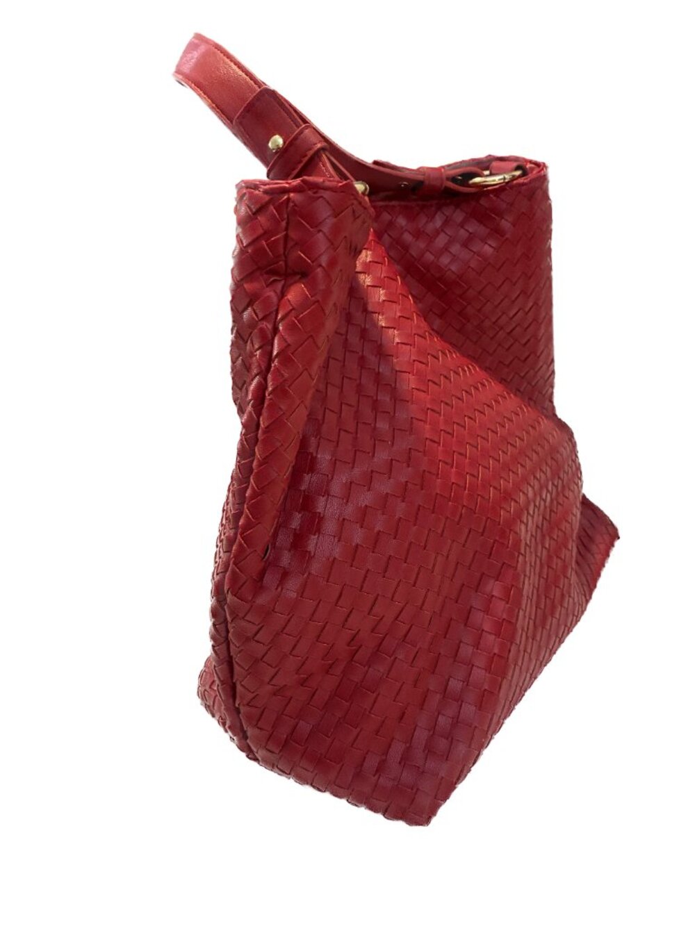 Lulu Dharma Crimson Red Woven Vegan Leather Hobo Shoulder Bag - Picture 16 of 16